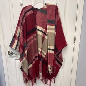 Plaid Fringe Open Wrap